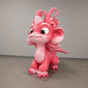 Mascotte géante en forme de dragon rose réalisée comme personnage 3D sur mesure